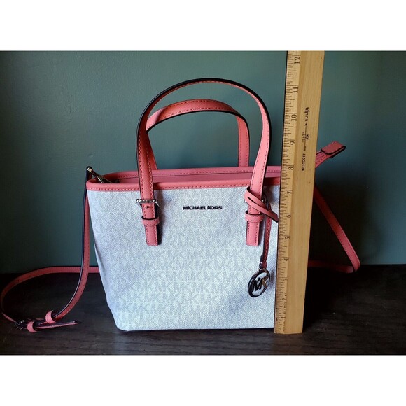 Michael Kors Jet Set Travel Extra-Small Logo Top-Zip Tote Bag Dark Pink Coral - Picture 12 of 12
